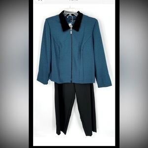 New Miss Dorby Women’s 3pc Pant Suit Sz 8P Houndstooth Blazer Jacket Dress Pants